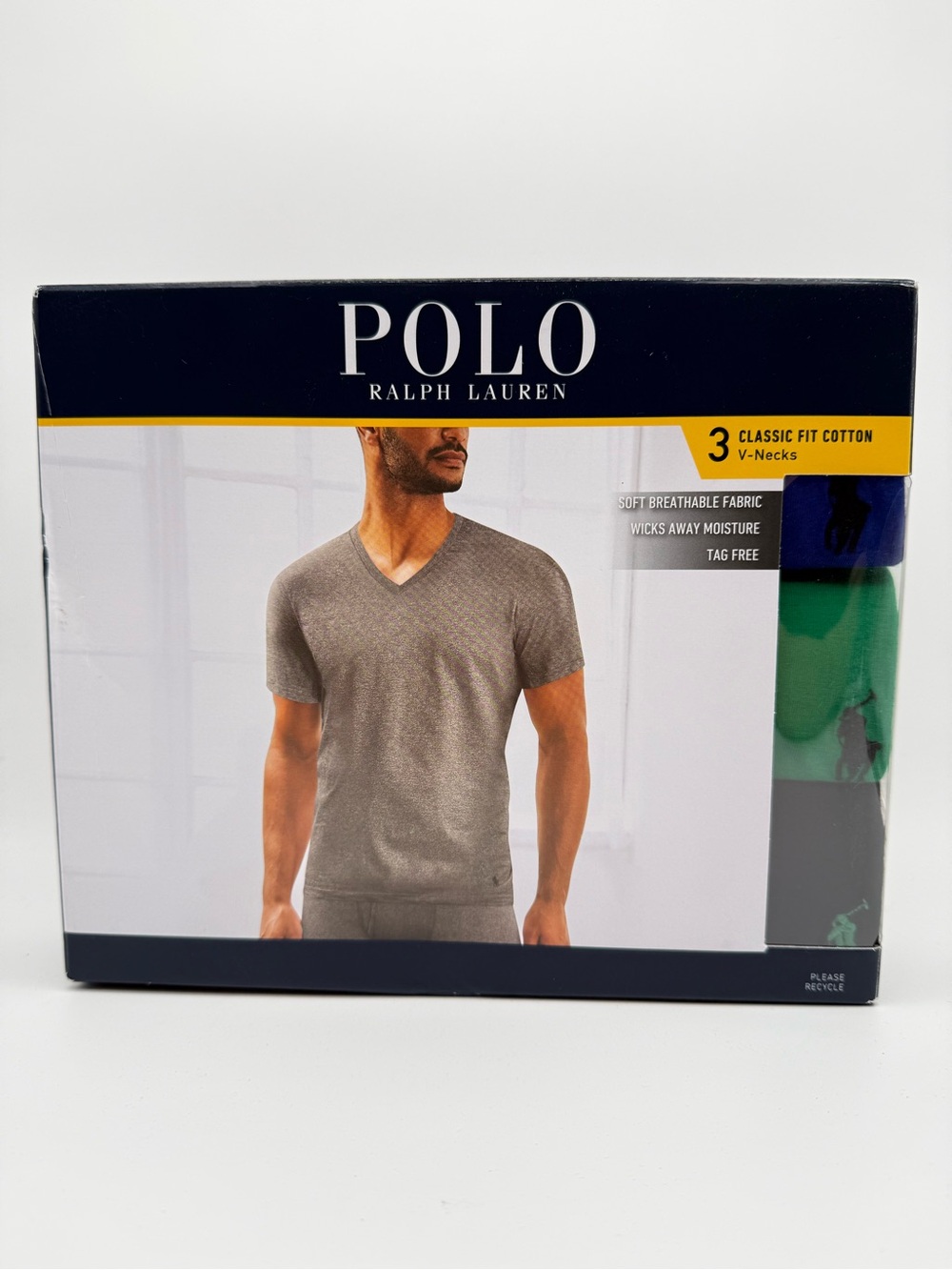 Polo by Ralph Lauren 3-Pack V-Neck Undershirts in Blaack, Blue, Green